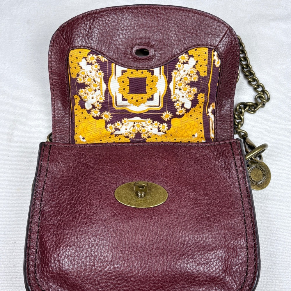 UGG Burgundy Brooklyn Pebbled  Leather Mini Crossbody Bag Turn Lock Chain Strap - Picture 11 of 16